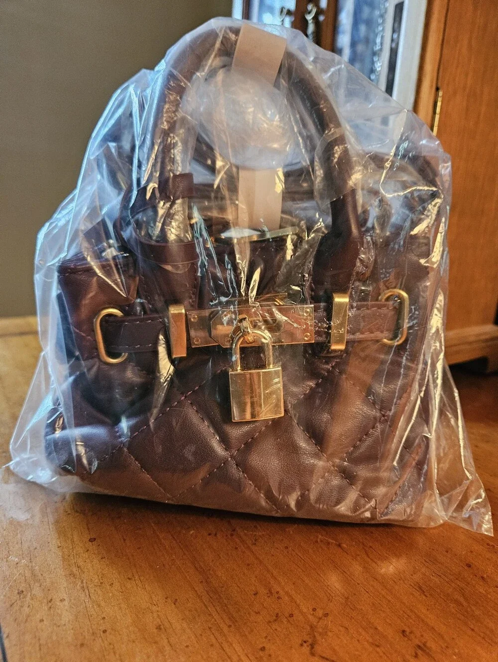 BADGELY MISCHKA Mini Diamond Quilted Vegan Leather Tote In Rich Plum